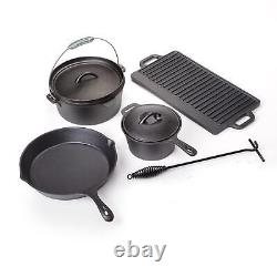 Prospector's Iron Cookware Camping Dutch Oven Set 8 Pieces Wood Box