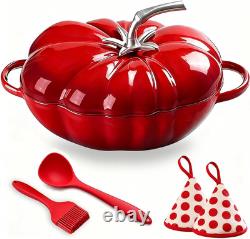 Pumpkin Cast Iron Dutch Oven, 5Qt Enamel Cast Iron Cooking Pot with Lid