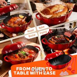 Pumpkin Cast Iron Dutch Oven, 5Qt Enamel Cast Iron Cooking Pot with Lid