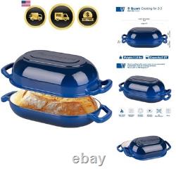 Quality Blue Enameled Cast Iron Dutch Oven, 5QT Baking & Cooking Essential