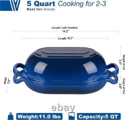 Quality Blue Enameled Cast Iron Dutch Oven, 5QT Baking & Cooking Essential
