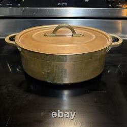 RARE 8lb Metaux Ouvres-Vesoul Copper Dutch Oven w Lid Heavy Cast Brass Handles