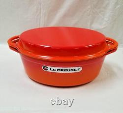 RARE Le Creuset 28cm 4 3/4 Qt. Oval Dutch Oven with Grill Pan Lid Cerise Red EUC