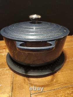 RARE Le Creuset 7.25 Qt Enameled Cast Iron Round Dutch Oven Midnight Blue #28