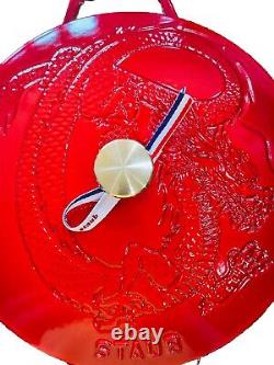 RARE Limited Edition French STAUB DRAGON Dutch Oven Cherry Red Gorgeous Cookware