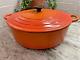 Rare Vtg Le Creuset #30 5 Qt. Shallow Orange Enamel Cast Iron Round Dutch Oven