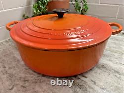 RARE VTG Le Creuset #30 5 Qt. Shallow Orange Enamel Cast Iron Round Dutch Oven