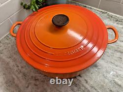 RARE VTG Le Creuset #30 5 Qt. Shallow Orange Enamel Cast Iron Round Dutch Oven