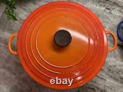 RARE VTG Le Creuset #30 5 Qt. Shallow Orange Enamel Cast Iron Round Dutch Oven