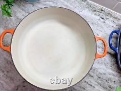 RARE VTG Le Creuset #30 5 Qt. Shallow Orange Enamel Cast Iron Round Dutch Oven