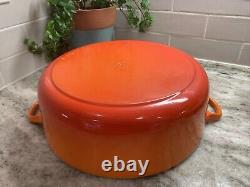 RARE VTG Le Creuset #30 5 Qt. Shallow Orange Enamel Cast Iron Round Dutch Oven