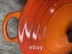 RARE VTG Le Creuset #30 5 Qt. Shallow Orange Enamel Cast Iron Round Dutch Oven