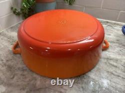 RARE VTG Le Creuset #30 5 Qt. Shallow Orange Enamel Cast Iron Round Dutch Oven