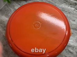 RARE VTG Le Creuset #30 5 Qt. Shallow Orange Enamel Cast Iron Round Dutch Oven