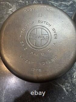 RESTORED Griswold Dutch Oven #9 TTop Cast Iron Pot 1279 withTTop Lid 1289 & Trivet