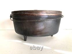 Rare LODGE NO. 12 Cast Iron Dutch Oven 12CO D Heart Stamp 3 leg +Lid Made in USA