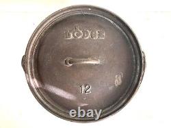 Rare LODGE NO. 12 Cast Iron Dutch Oven 12CO D Heart Stamp 3 leg +Lid Made in USA