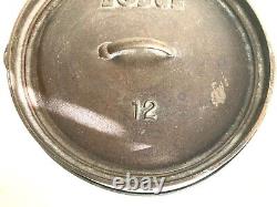 Rare LODGE NO. 12 Cast Iron Dutch Oven 12CO D Heart Stamp 3 leg +Lid Made in USA