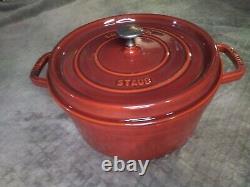 Rare Staub Enameled Cast Iron Red Round Dutch Oven Cocotte 5 1/2qt. 10 1/4