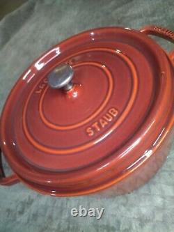 Rare Staub Enameled Cast Iron Red Round Dutch Oven Cocotte 5 1/2qt. 10 1/4