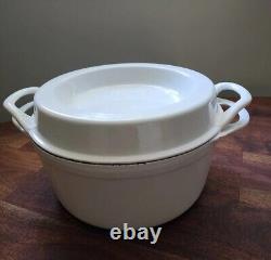 Rare Vintage Le Creuset Double Handle Lid Dutch Oven Pot 24 White 4.5 qt Superb