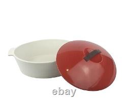 Revol France Red White Enamel Ceramic Porcelain Oval Dutch Oven with Lid 3.5L
