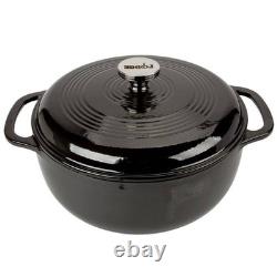 Round 6-Quart Black Enamel Cast Iron Dutch Oven with Lid