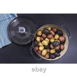 Round 6-Quart Black Enamel Cast Iron Dutch Oven with Lid