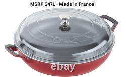 STAUB Cast Iron 3.5 qt Braiser with Glass Lid Dutch Oven Cherry, MSRP $471