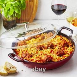 STAUB Cast Iron 3.5 qt Braiser with Glass Lid Dutch Oven Cherry, MSRP $471