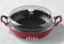 STAUB Cast Iron 3.5 qt Braiser with Glass Lid Dutch Oven Cherry, MSRP $471