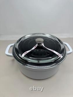 STAUB Cast Iron Dutch Oven 4-qt Round Cocotte with Glass Lid, (White)