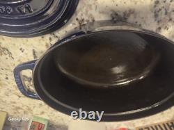 STAUB La Cocotte Enameled Cast Iron Oval Dutch Oven #29 11 3/8 Blue