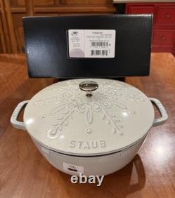 STAUB Snowflake Dutch Oven 24 Round Cast Iron Truffle White New In Box 3.75qt