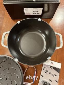 STAUB Snowflake Dutch Oven 24 Round Cast Iron Truffle White New In Box 3.75qt