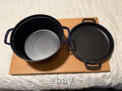 STAUD Cast Iron 7 qt, Round Dutch oven, Braise and Grill. Dark Blue