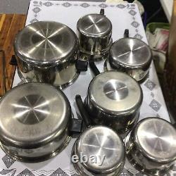 Sears Heat Core Stainless Pots Pans Lid 16 Pc Set Saucepan Dbl Boiler Dutch Oven