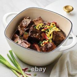 Square Dutch Oven Matte White 7 qt. Porcelain Enameled Cast Iron Covered Lid