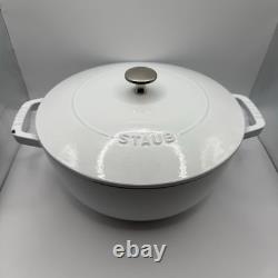 Staub 24cm Round Cocotte White Enameled Cast Iron Dutch Oven w Lid France