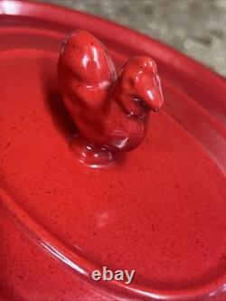 Staub #27 Red Cast Iron Dutch Oven 4 QT Rooster Finial Made in France