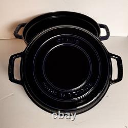 Staub 2-in-1 Dutch Oven Grill Pan Lid 28cm 7qt Navy Blue Good Cast Iron France