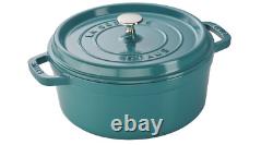 Staub 4-Qt Cast Iron Round Dutch Oven Cocotte Turquoise Blue Made in France