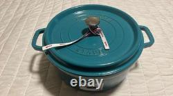 Staub 5.5-Qt Cast Iron Round Dutch Oven Cocotte Turquoise Blue -Made in France