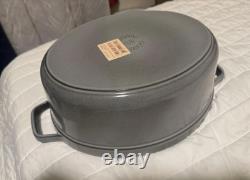 Staub Cast Iron 5.75 qt, Oval, Coq Au Vin Dutch Oven, Graphite Grey