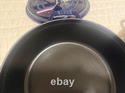 Staub Cast Iron, 5 qt, Round, dutch oven, 4-pc Stackable Set, Dark Blue