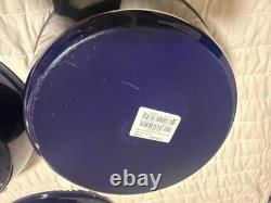 Staub Cast Iron, 5 qt, Round, dutch oven, 4-pc Stackable Set, Dark Blue