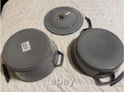 Staub Cast Iron, 5 qt, Round, dutch oven, 4-pc Stackable Set, Gray