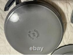 Staub Cast Iron, 5 qt, Round, dutch oven, 4-pc Stackable Set, Gray