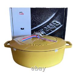 Staub Cast Iron Shallow Wide Oval Dutch Oven Bunny Knob Citron Yellow 6.25 Qt