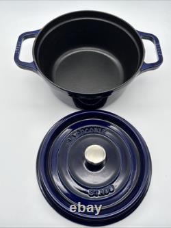 Staub La Cocotte Enameled Coated Cast Iron Dutch Oven #22 Blue 8 1/2 France